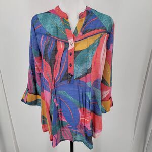 Ava & Grace Blouse Womens Large Colorful Abstract Print Popover 3/4 Sleeves